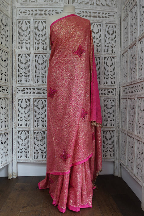Pink Sequinned Vintage Wedding Sari - New