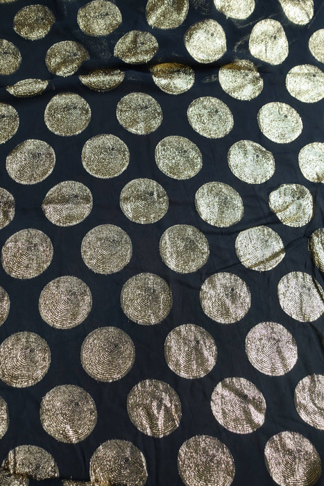 Black Large Gold Circles Woven Sari With Blouse To Fit 37 Bust - Preloved