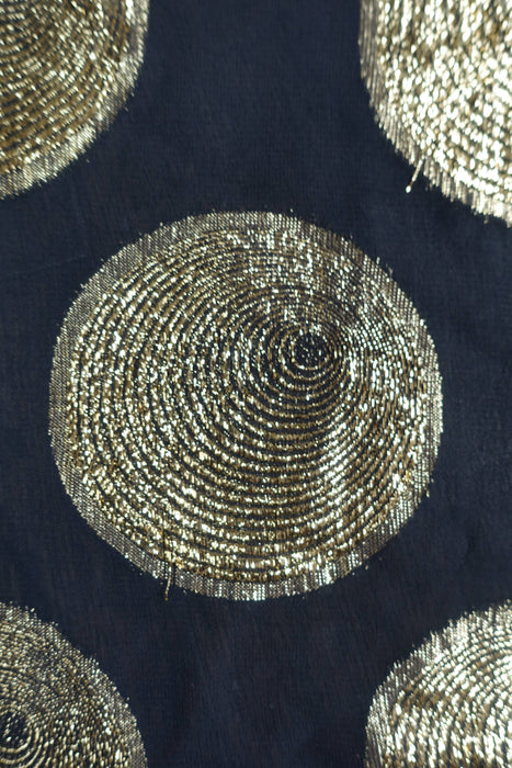 Black Large Gold Circles Woven Sari With Blouse To Fit 37 Bust - Preloved