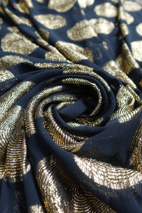Black Large Gold Circles Woven Sari With Blouse To Fit 37 Bust - Preloved