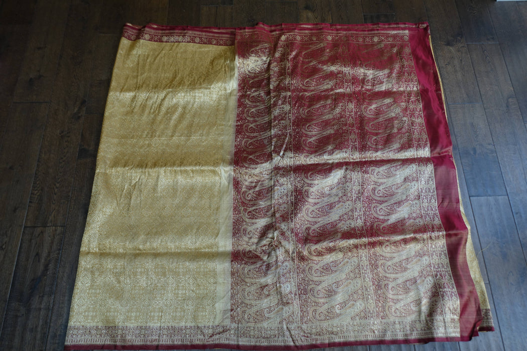 Maroon And Gold Brocade Vintage Sari - New