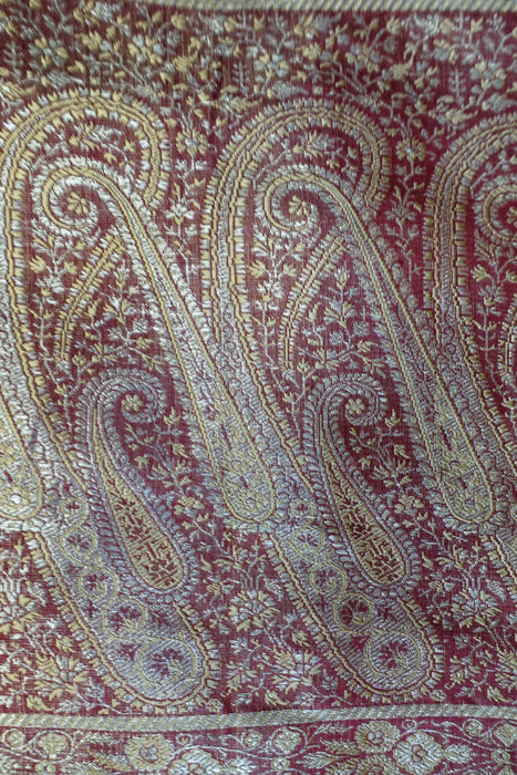 Maroon And Gold Brocade Vintage Sari - New