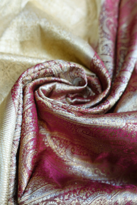 Maroon And Gold Brocade Vintage Sari - New