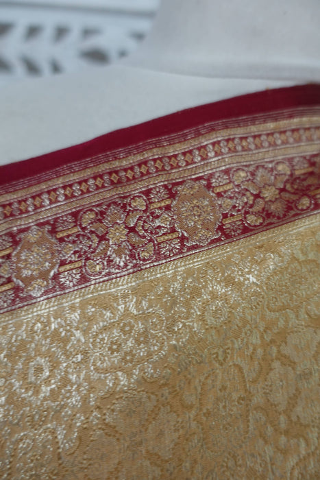 Maroon And Gold Brocade Vintage Sari - New