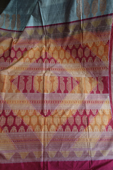 Grey And Maroon Pure Silk Sari With Blouse To Fit 34 Bust - Preloved