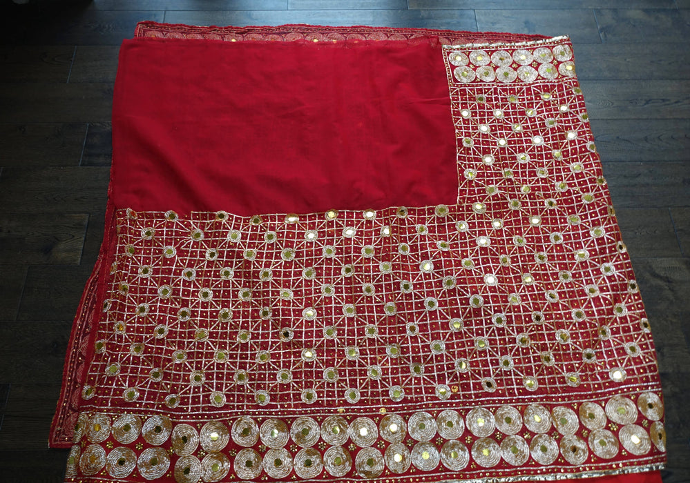 Red Wedding Gold Gota Vintage Wedding Sari - Preloved
