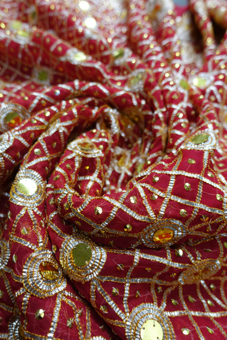 Red Wedding Gold Gota Vintage Wedding Sari - Preloved