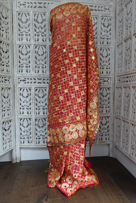Red Wedding Gold Gota Vintage Wedding Sari - Preloved