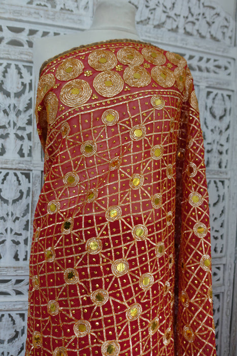 Red Wedding Gold Gota Vintage Wedding Sari - Preloved