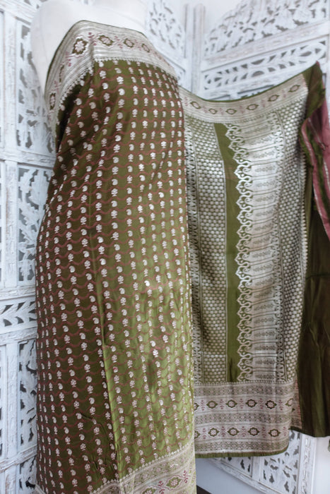 2 Tone Green Silk Tanchoi Sateen Silk - Preloved