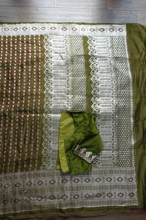 2 Tone Green Silk Tanchoi Sateen Silk - Preloved