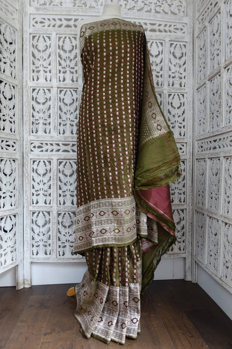 2 Tone Green Silk Tanchoi Sateen Silk - Preloved