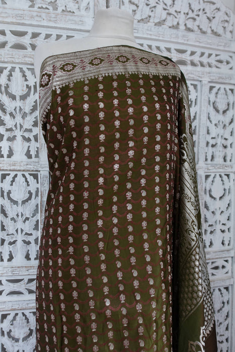 2 Tone Green Silk Tanchoi Sateen Silk - Preloved