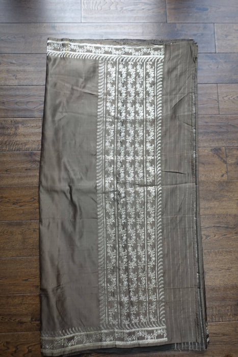 Taupe Sateen Silk Vintage Sari - Preloved