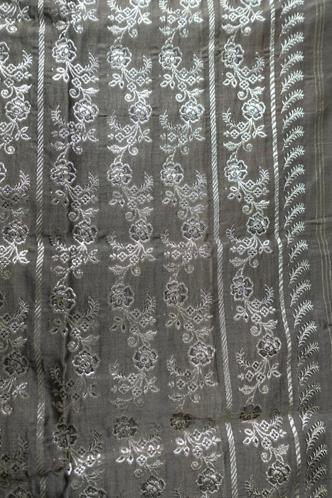 Taupe Sateen Silk Vintage Sari - Preloved