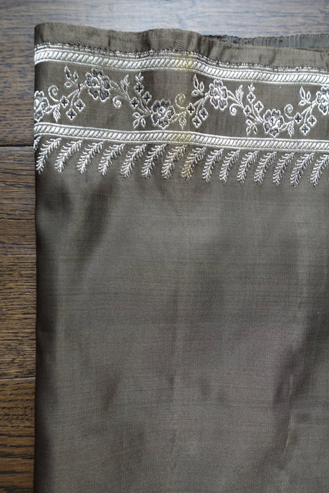 Taupe Sateen Silk Vintage Sari - Preloved