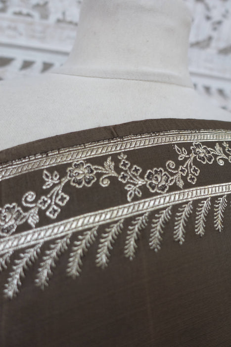 Taupe Sateen Silk Vintage Sari - Preloved