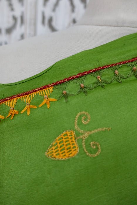 Bright Green Pure Tissue Silk Vintage Sari With Blouse - New