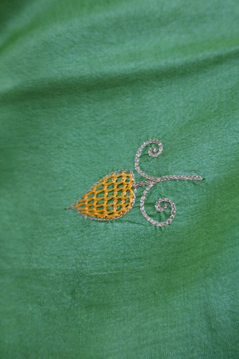 Bright Green Pure Tissue Silk Vintage Sari With Blouse - New