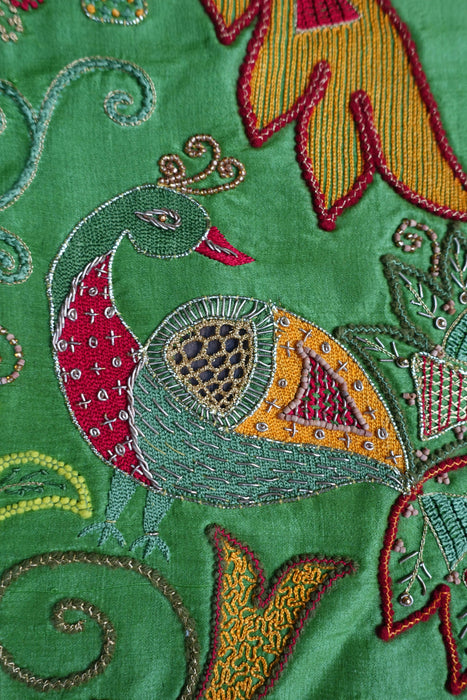 Bright Green Pure Tissue Silk Vintage Sari With Blouse - New