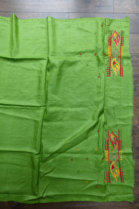 Bright Green Pure Tissue Silk Vintage Sari With Blouse - New