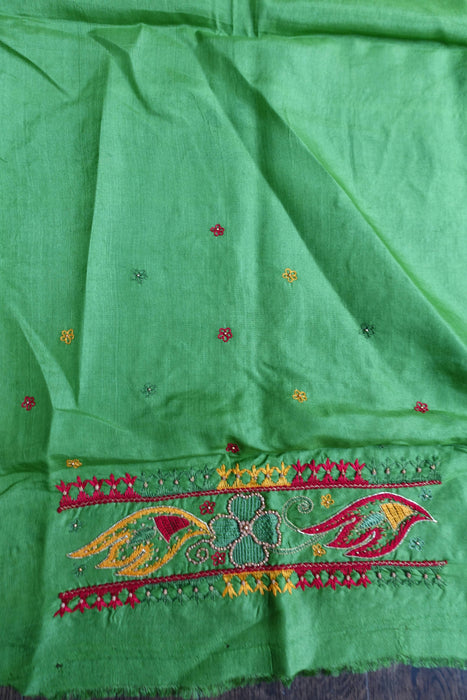 Bright Green Pure Tissue Silk Vintage Sari With Blouse - New