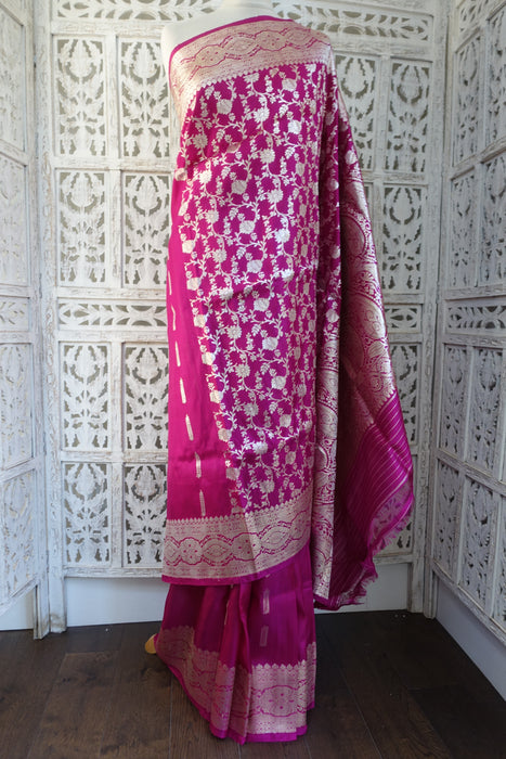 Vivid Purple Vintage Silk Blend Sari - New