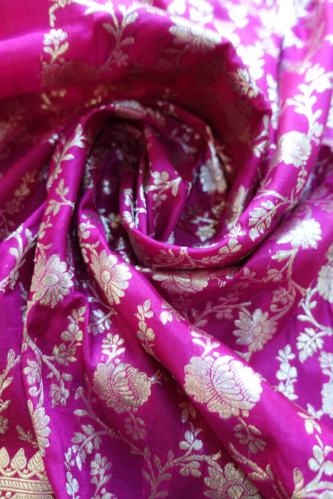Vivid Purple Vintage Silk Blend Sari - New