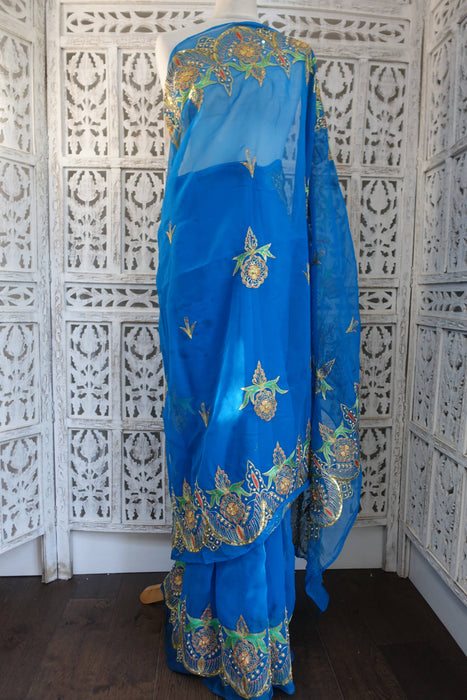 Peacock Blue Vintage Sari - Preloved