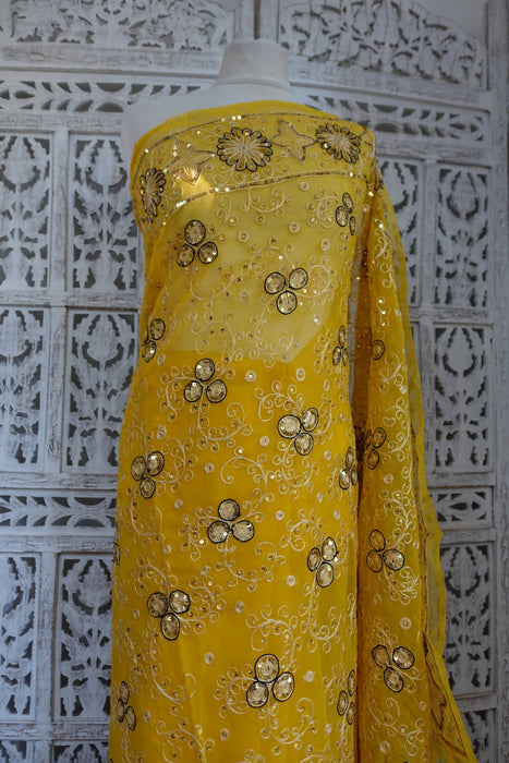 Yellow Vintage American Georgette Sari - New
