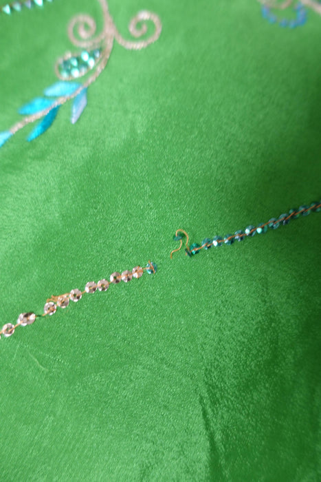 Parrot Green Pure Lightweight Silk Embroidered Vintage Sari - New