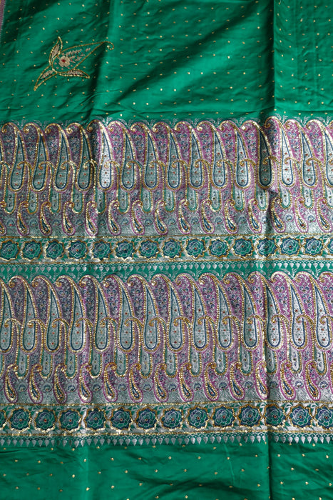 Jade Green Tanchoi Silk Vintage Sari - Preloved