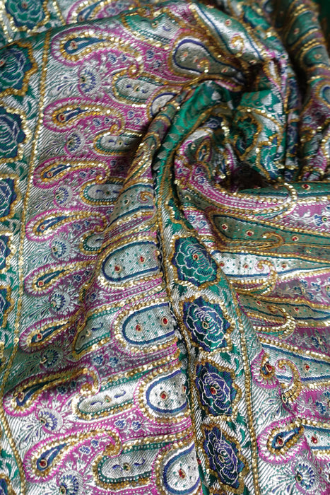 Jade Green Tanchoi Silk Vintage Sari - Preloved