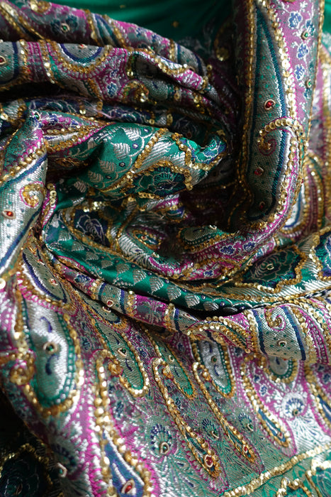 Jade Green Tanchoi Silk Vintage Sari - Preloved