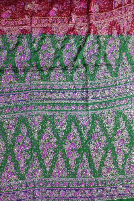 Raspberry Red Pure Vintage Printed Silk With Blouse To Fit 38 Bust - Preloved
