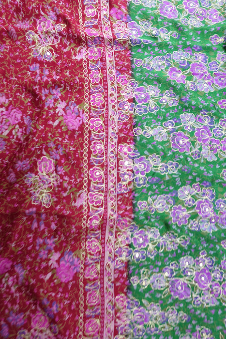 Raspberry Red Pure Vintage Printed Silk With Blouse To Fit 38 Bust - Preloved