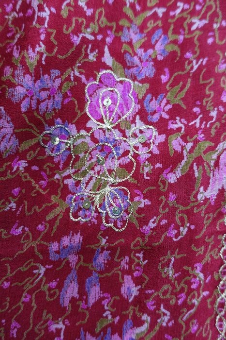 Raspberry Red Pure Vintage Printed Silk With Blouse To Fit 38 Bust - Preloved