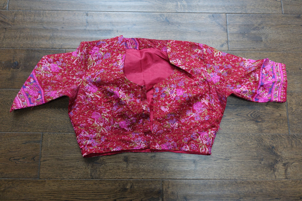 Raspberry Red Pure Vintage Printed Silk With Blouse To Fit 38 Bust - Preloved