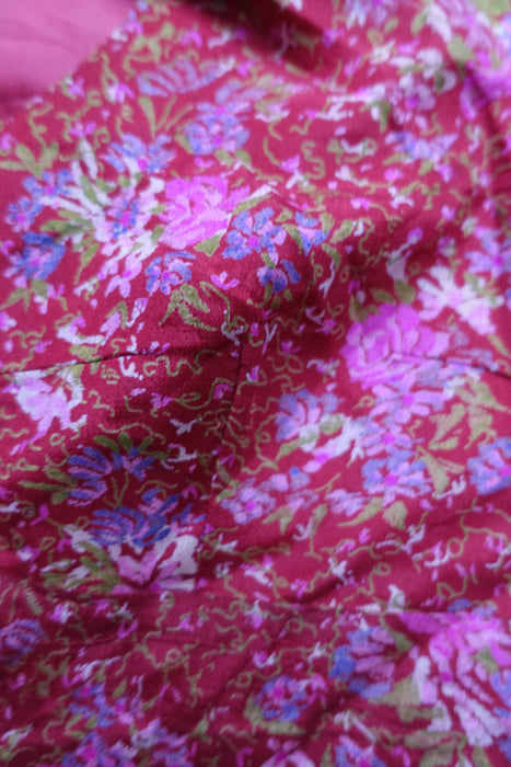 Raspberry Red Pure Vintage Printed Silk With Blouse To Fit 38 Bust - Preloved