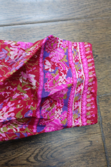 Raspberry Red Pure Vintage Printed Silk With Blouse To Fit 38 Bust - Preloved