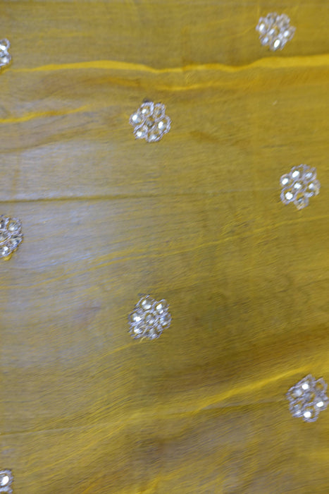 Saffron Pure Silk Chiffon Vintage Sequinned Sari - Preloved