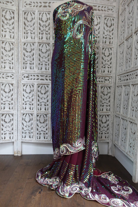 Plum Sequinned Heavy Sari - New