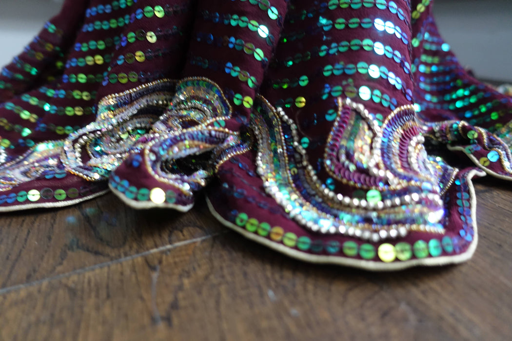 Plum Sequinned Heavy Sari - New