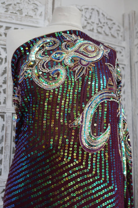 Plum Sequinned Heavy Sari - New
