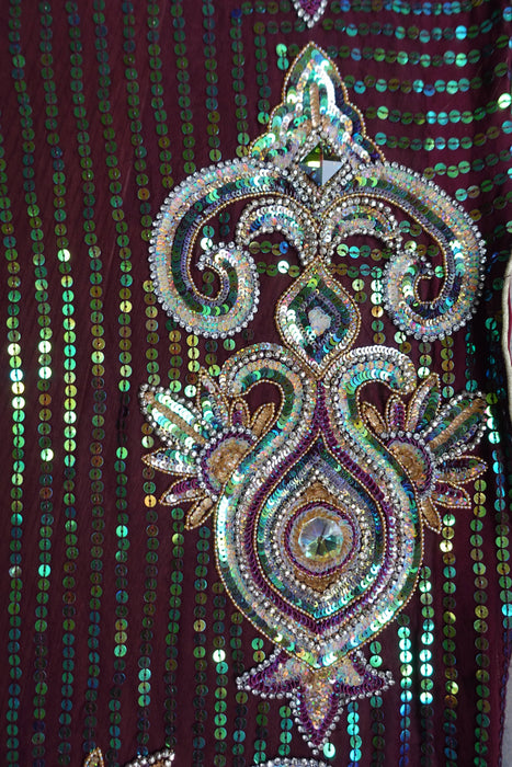 Plum Sequinned Heavy Sari - New