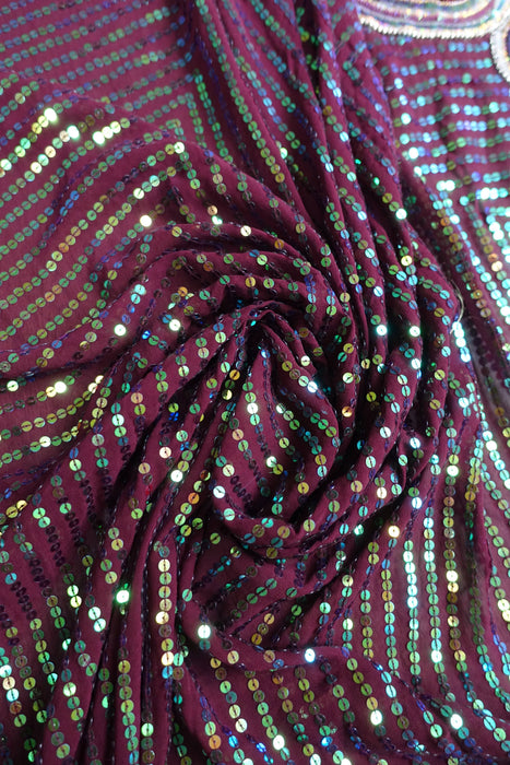 Plum Sequinned Heavy Sari - New