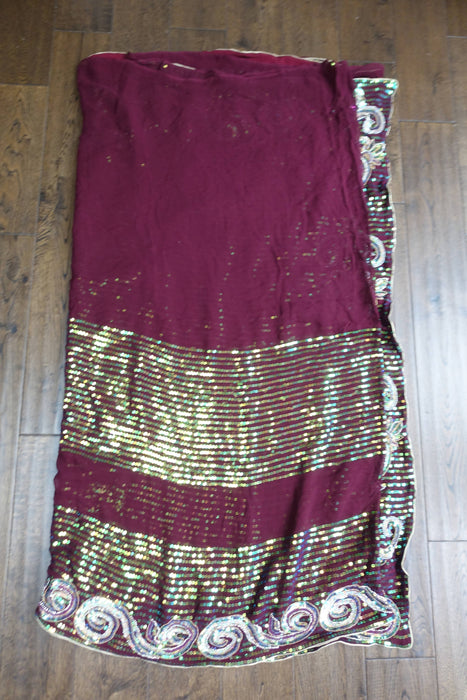 Plum Sequinned Heavy Sari - New