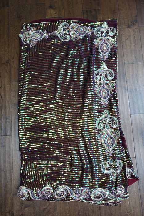 Plum Sequinned Heavy Sari - New