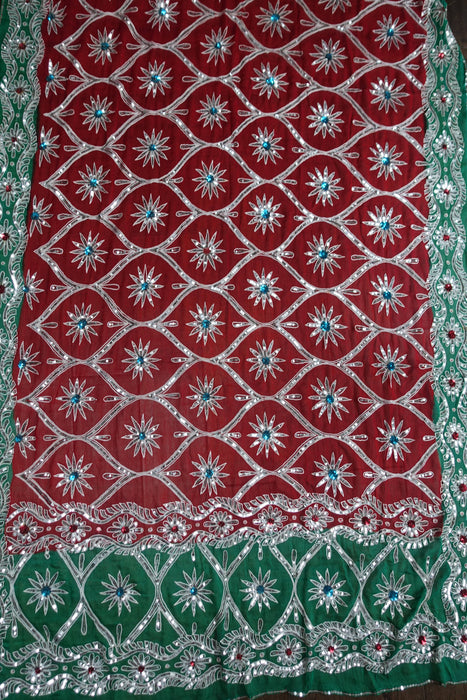 Red Pure Silk Chiffon Vintage Wedding Sari - Preloved