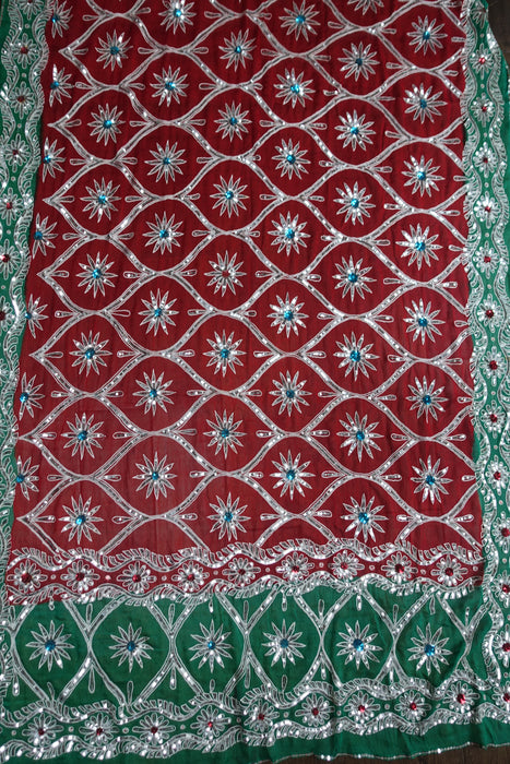 Red Pure Silk Chiffon Vintage Wedding Sari - Preloved